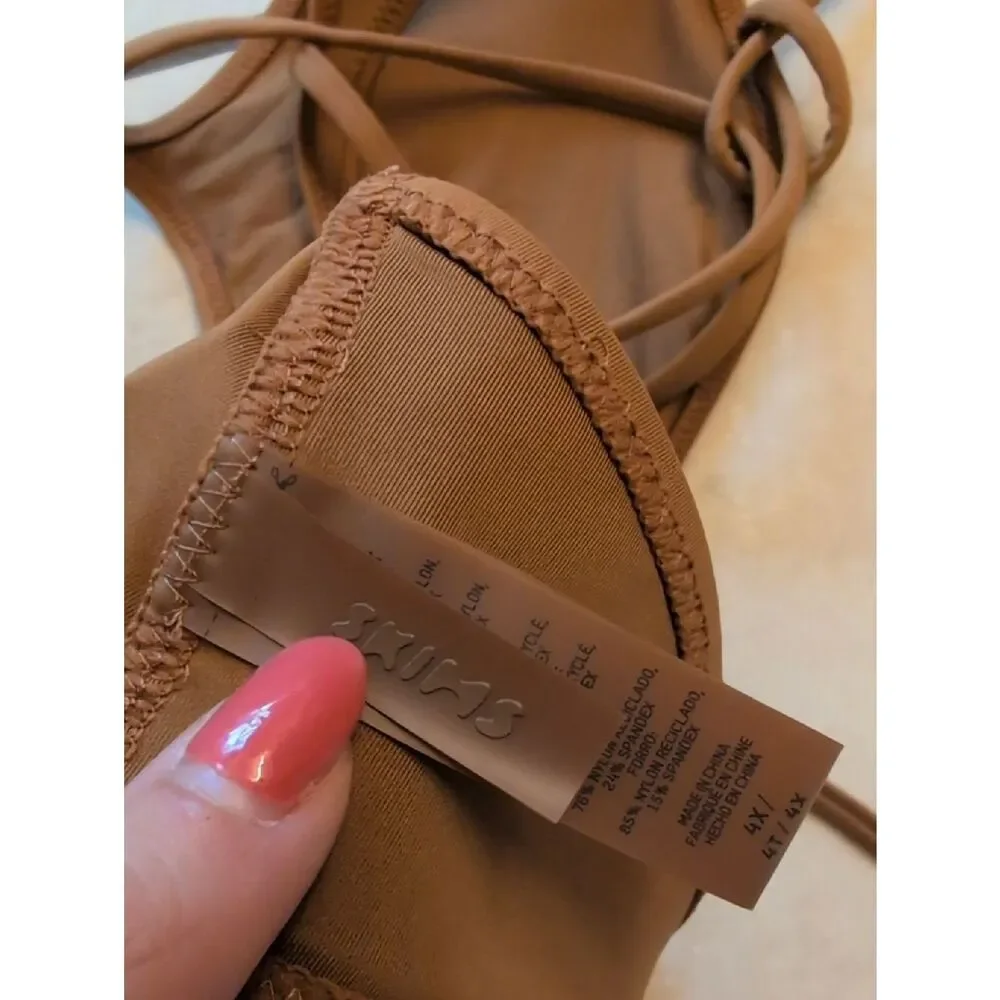 Skims Recycled Swim Micro Scoop Bikini Top Almond Brown Tan 4X